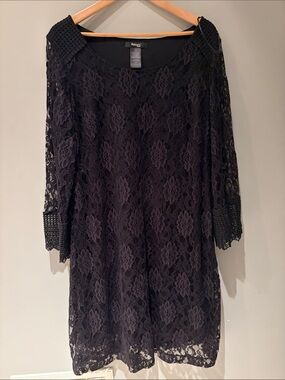 Style & Co. Black Floral Lace Long Sleeve Dress